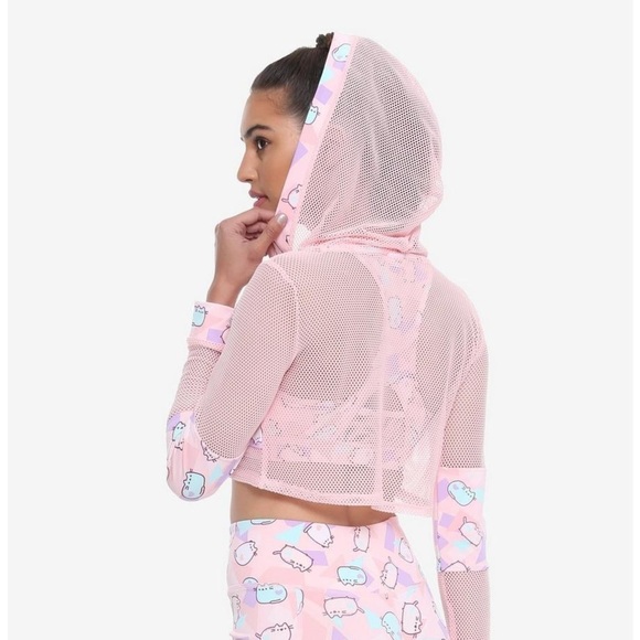 Pusheen mesh long sleeve shirt active crop jacket PINK activewear pastels cat - Picture 2 of 8